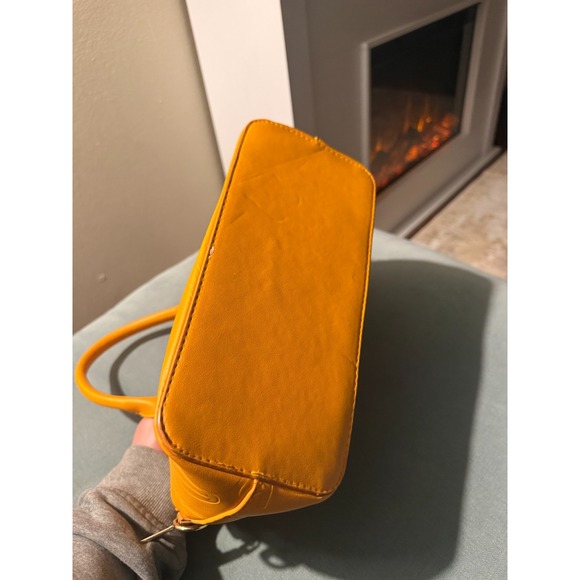 Bebe Orange Embossed Logo Satchel Handbag Gold Hardware Zip Top Purse